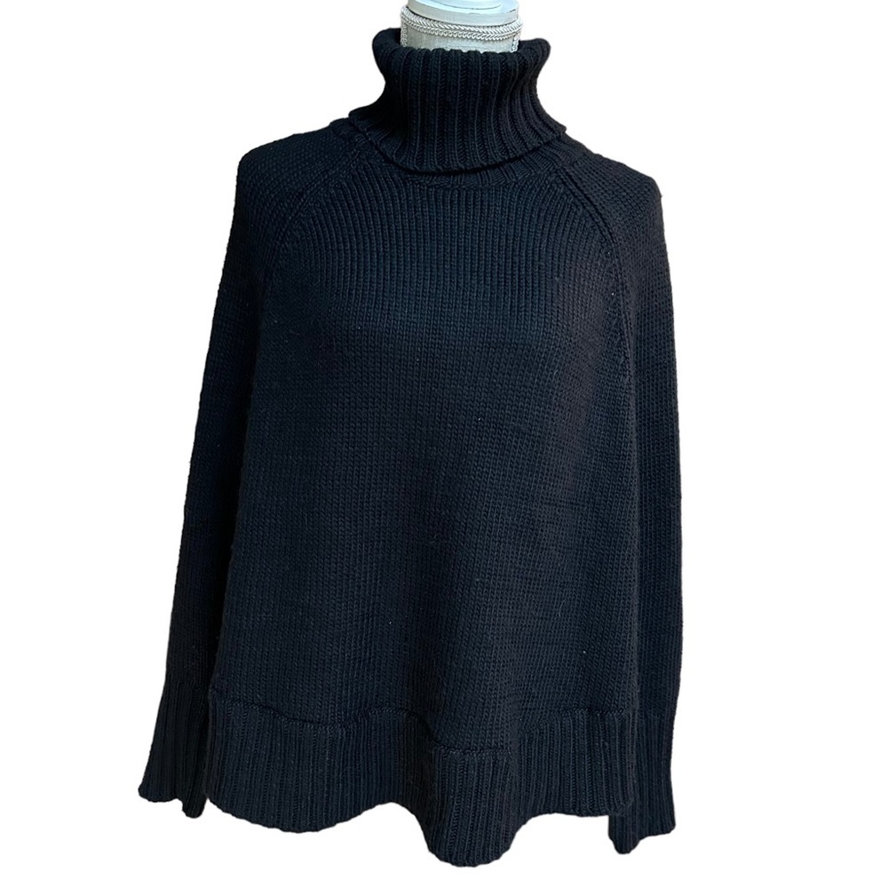 MICHAEL Michael Kors Womens Black Wool Blend Knitted Turtleneck Cape Sweater